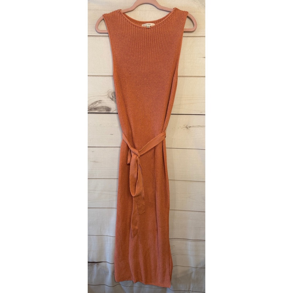 Lalavon Orange Knit Sleeveless Maxi Dress With‎ Belt Size Small